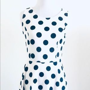 Womens Summer Sleeveless Wht Navy Polka Dot Dress